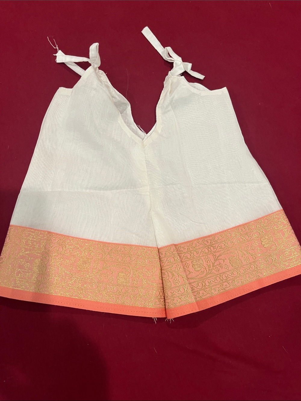 White cotton and faux silk  3-6m